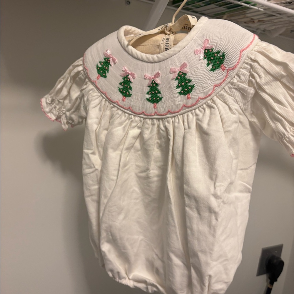 White Christmas Tree Embroidered Kids One Piece